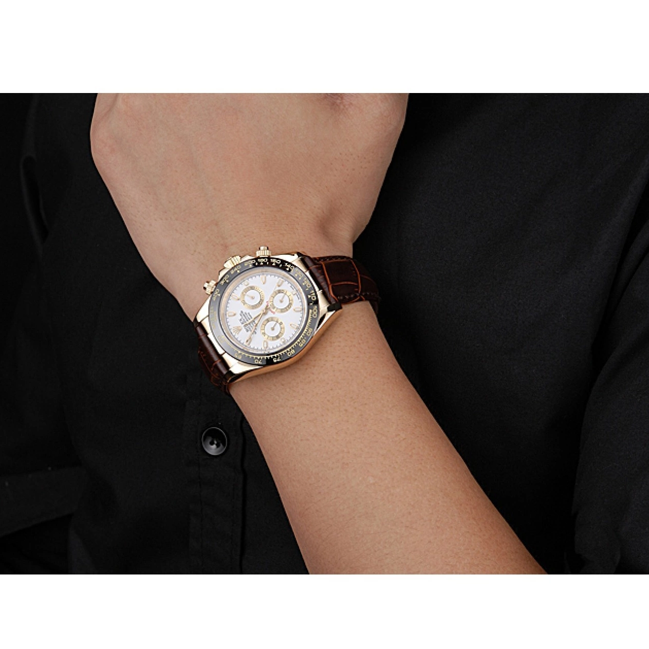 Good copy rolex watches 622633 Cosmograph Daytona Leather Bracelet White Case Gold Brown Dial Rolex 0817